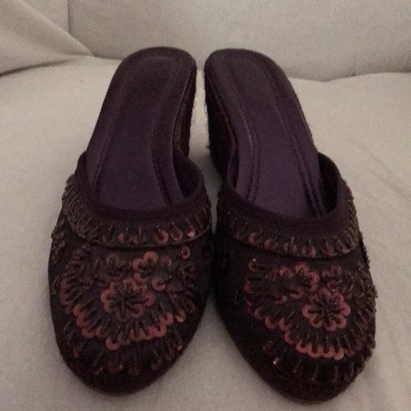 Mauve Mule Wedge heeled Sequin/Beaded size 7 - Picture 2 of 4